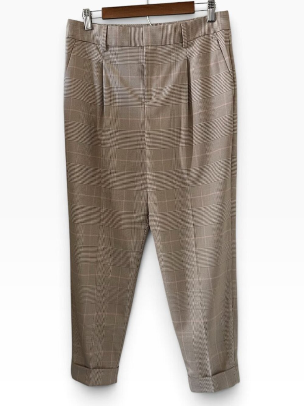Banana Republic NEW Glen Plaid Pleated Ankle Pants In Tan Size 8
